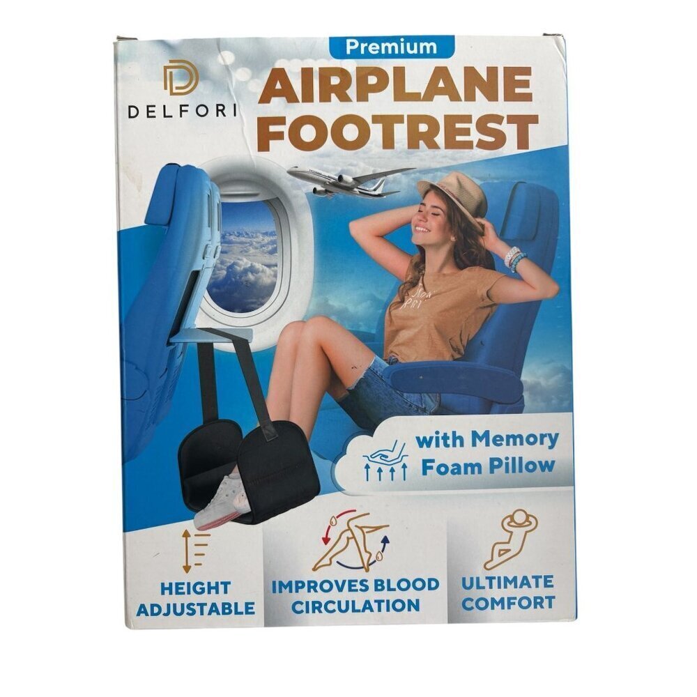 Premium Airplane Footrest With Memory Foam Pillow  Adjustable Height & Durable D